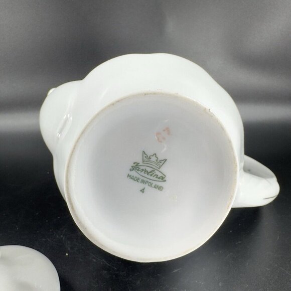 Vintage Antique Favolina Made in Poland Fine Porcelain Teapot Carafe Red Line - Picture 8 of 15